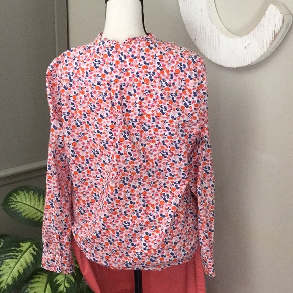 TALBOTS floral cotton spring top coral navy floral long sleeve - Picture 3 of 7